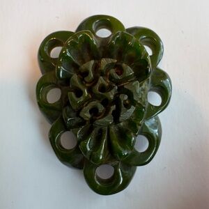 Hair Scarf Accessory Green Carved Floral Elegant Green Estate Piece